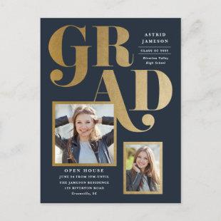 Modern Gold Grad Photo Graduation Invitation Postcard