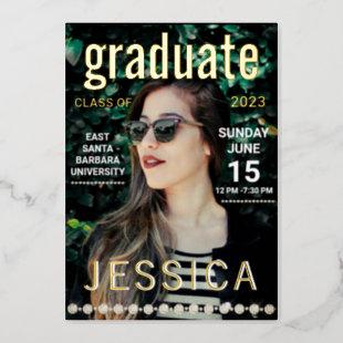 Modern Gold Graduate Magazine Cover Photo Party  Foil Holiday Card