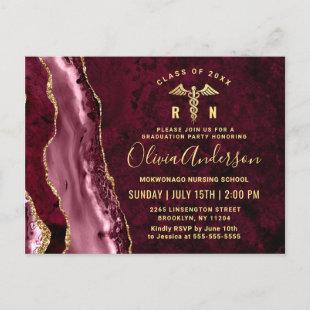 Modern Gold Maroon RN Graduation Party Invitation Postcard