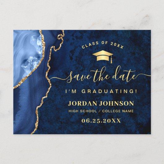 Modern Gold Navy Blue Graduation Save the Date Postcard