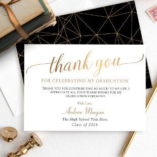 Modern Gold Script Black & White Graduation Thank You Card