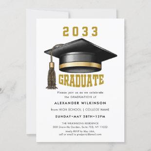 Modern Gold Script Minimalist GRAD Cap Graduation Invitation