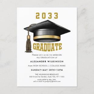 Modern Gold Script Minimalist GRAD Cap Graduation Invitation Postcard