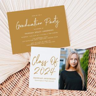 Modern Gold Script Photo Graduation Party Invitation