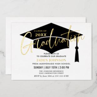 Modern Golden Black Graduation Party Foil Invitation