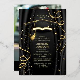 Modern Golden Black Graduation Party Gold Foil Foil Invitation