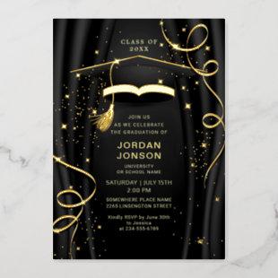 Modern Golden Black Graduation Party Gold Foil Invitation