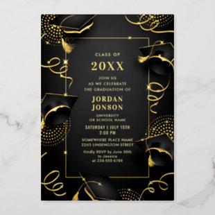 Modern Golden Black Graduation Party Gold Foil Invitation