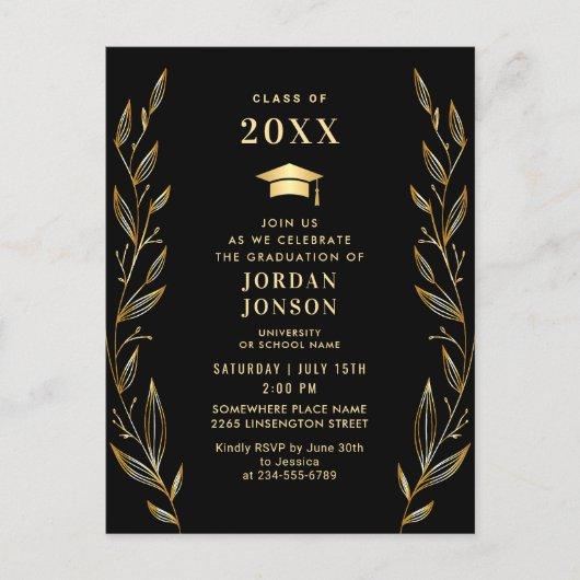 Modern Golden Black Graduation Party Invitation QR Postcard