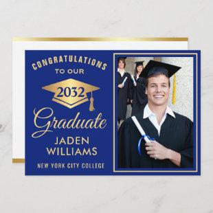 Modern Golden Blue PHOTO Graduation Invitation