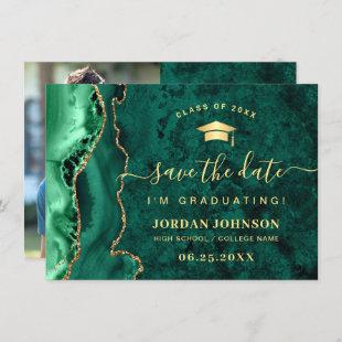 Modern Golden Emerald Marble Graduation QR code Save The Date