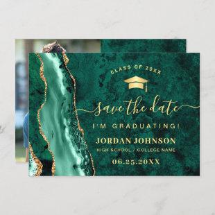 Modern Golden Emerald Marble Graduation QR code Save The Date