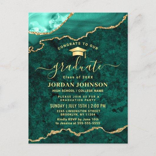 Modern Golden Green Graduation Party Invitation Postcard