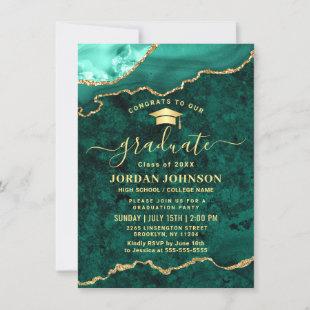 Modern Golden Green Marble Graduation Party Invitation