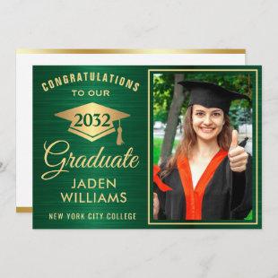 Modern Golden Green PHOTO Graduation Invitation