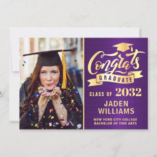 Modern Golden Purple PHOTO Graduation Invitation