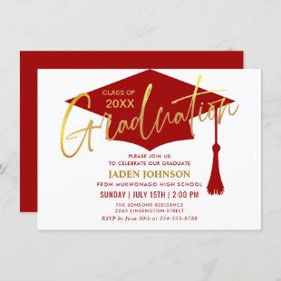 Modern Golden Red Class of 2023 Graduation Party Invitation