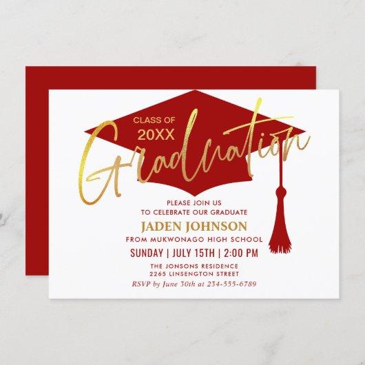 Modern Golden Red Class of 2024 Graduation Party Invitation