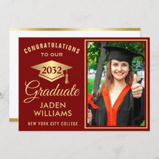 Modern Golden Red PHOTO Graduation Invitation