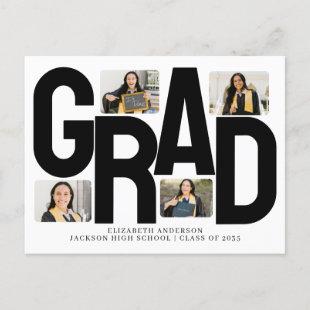Modern GRAD Black Typography 4 Photo Graduation An Postcard