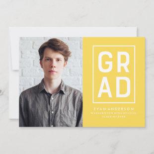 Modern Grad Block Graduation Announcement Yellow