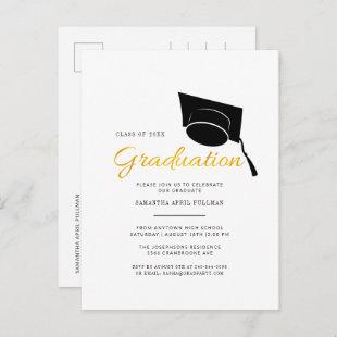Modern Grad Cap Typography Graduation Party Invitation Postcard