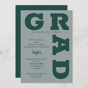 Modern GRAD Dark Green Gray Graduation Invitation