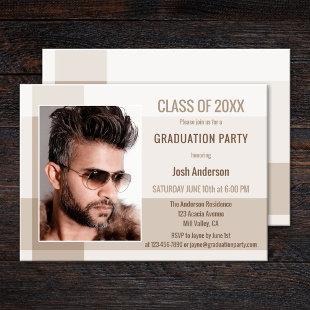 Modern Grad Guy Minimalist Photo Party Invitation