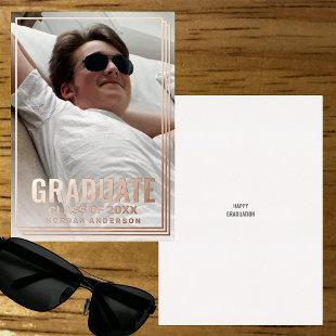 Modern Grad Photo Frame Light Overlay Rose Gold Foil Invitation