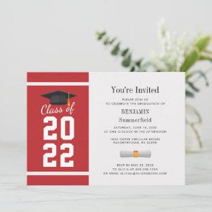 Modern Grad Simple Red White Graduation Party 2022 Invitation