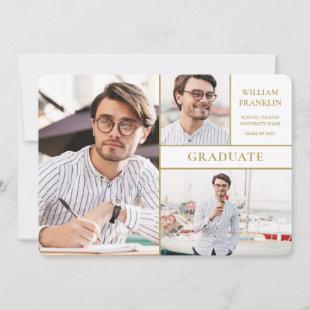 Modern Graduate Gold 3 Photo Collage Graduation Announcement