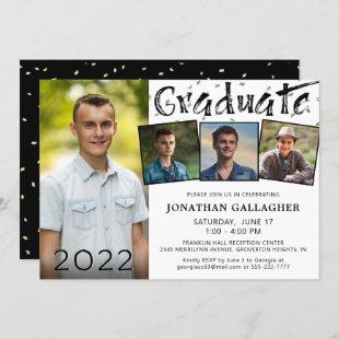 Modern Graduate Hand Lettered 4 Photo Collage Invitation