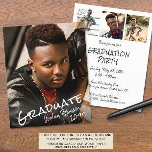 Modern Graduate Hand Lettered 4 Photo Party Invite