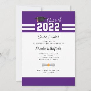 Modern Graduate Purple White Simple Graduation Invitation