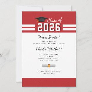 Modern Graduate Red White Simple Graduation Invitation