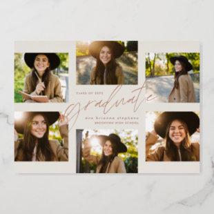 Modern graduate rose gold photo collage graduation foil invitation