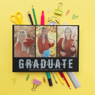 Modern Graduate Script 3 Photo Collage Graduation  Announcement