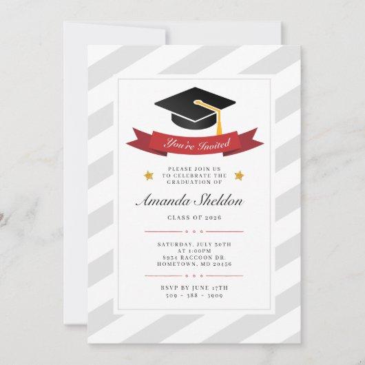 Modern Graduate Silver White Pattern Graduation Invitation