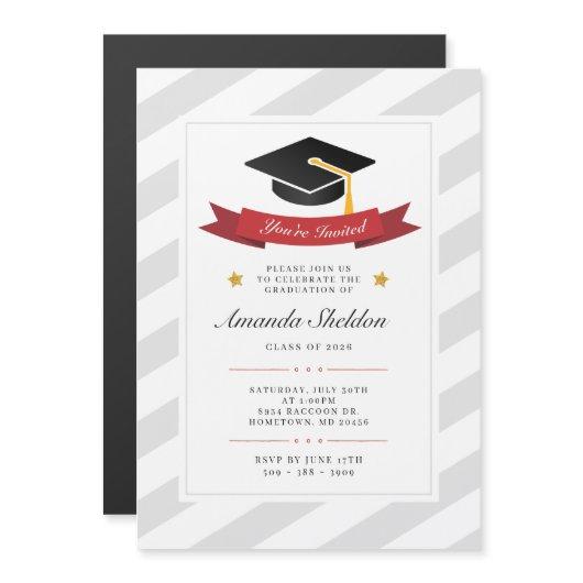 Modern Graduate Silver White Pattern Graduation Magnetic Invitation