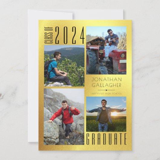 Modern Graduation 2023 Photo Collage Brushed Gold Announcement