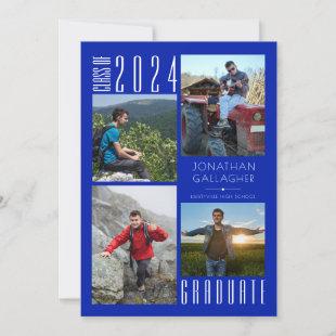 Modern Graduation 4 Photo Royal Blue and White Announcement