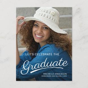 Modern Graduation Brush Script 2-Sided Party Photo Invitation Postcard