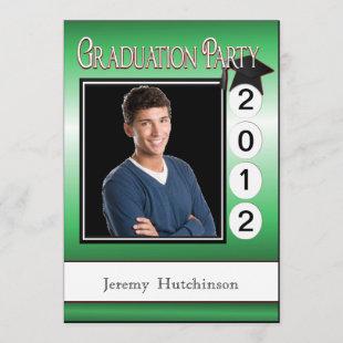 Modern Graduation Party Custom Photo Date in Green Invitation