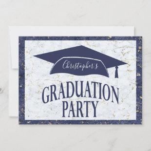 Modern Graduation Party Elegant White Blue Marble Invitation