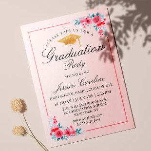 Modern Graduation Party Invitation Flowers Photo