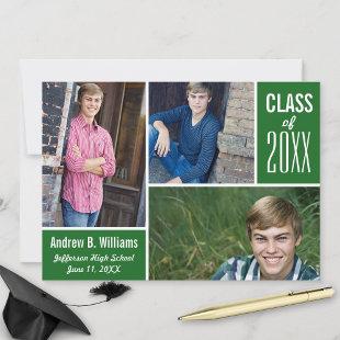 Modern Graduation Photo Collage Class 20XX Green Invitation