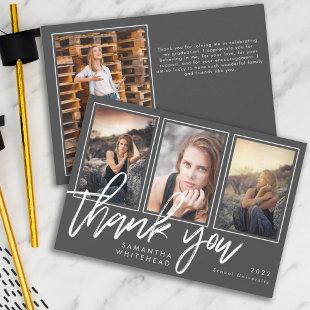 Modern Graduation Photo Collage Dark Grey Thank You Card