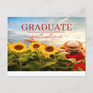 Modern Graduation Photo Sunflowers Announcement Postcard