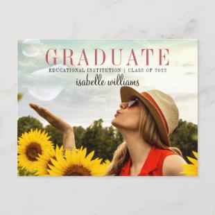 Modern Graduation Photo Sunflowers Floral Announcement Postcard