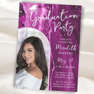 Modern Graduation Pink Magenta Glitter Chic Script Invitation